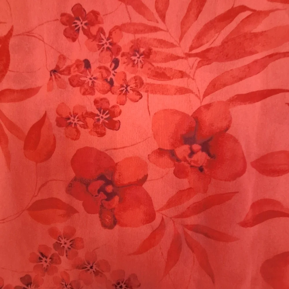 Vintage Scarf Womens Red Floral Botanical‎ Sheer Chiffon 13 in x 52 in