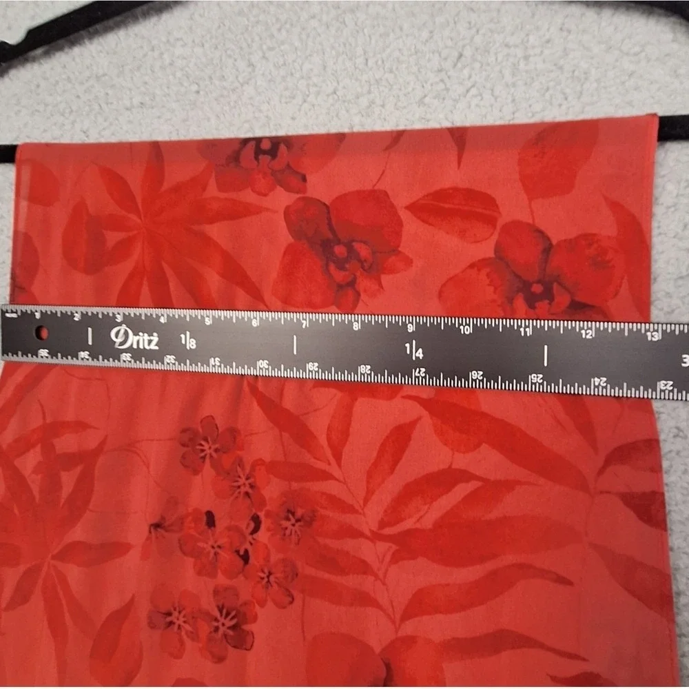 Vintage Scarf Womens Red Floral Botanical‎ Sheer Chiffon 13 in x 52 in
