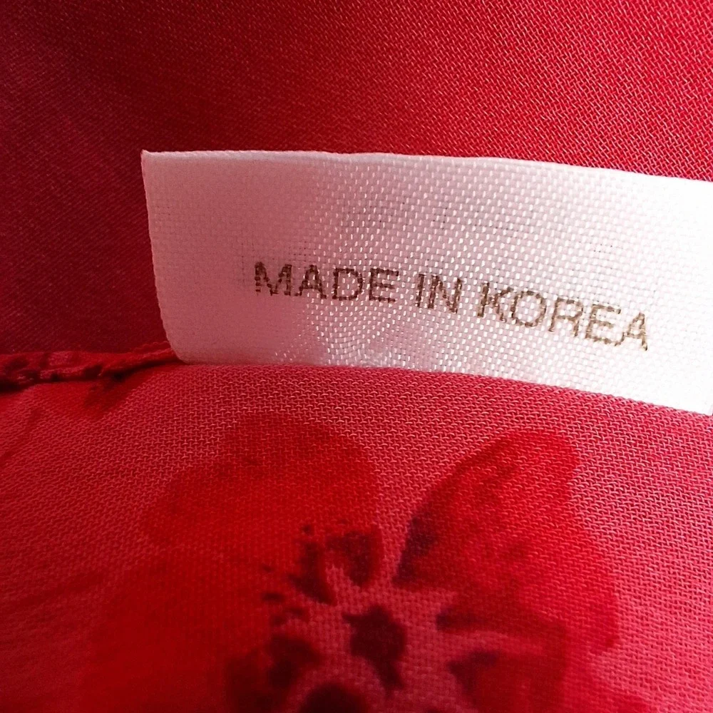 Vintage Scarf Womens Red Floral Botanical‎ Sheer Chiffon 13 in x 52 in