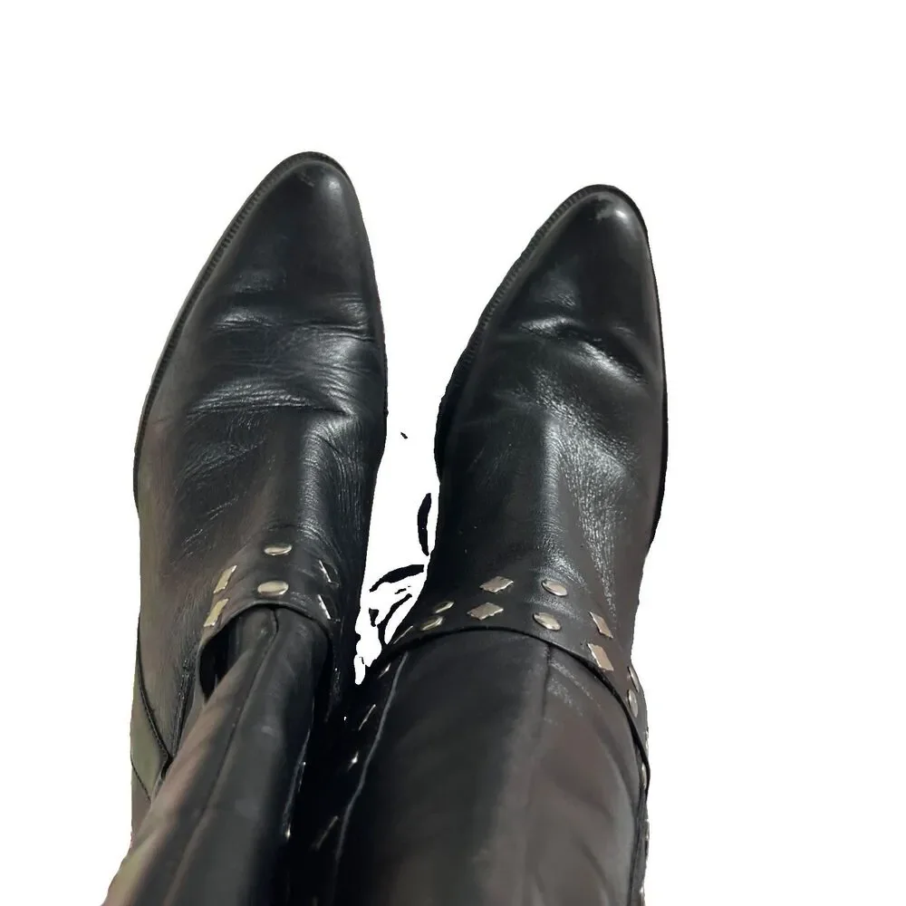 Harley Davidson Wmns 8.5 Western Studded Cowboy Boots Black Logo Zipper Leather