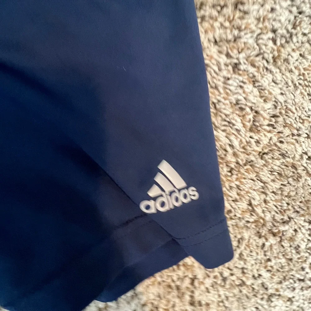 Adidas Mens Golf Polo Shirt‎ Navy Blue Striped Performance Short Sleeve Large
