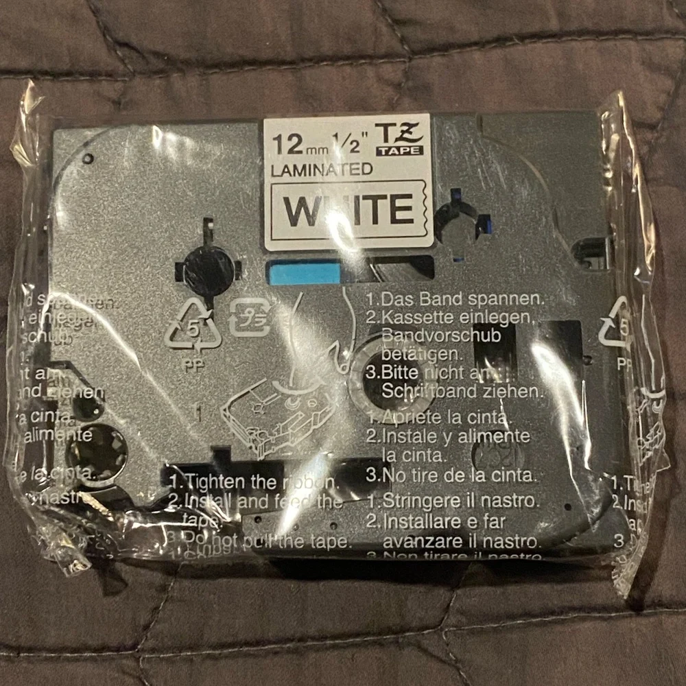 Brother Electronic Label Tape Black Print on White Tape‎ Sealed