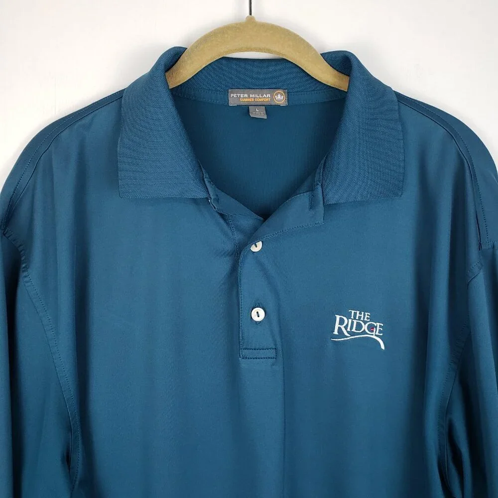 Peter Millar Summer Comfort Polo Shirt L Teal Ridge at Back Brook Golf Mens