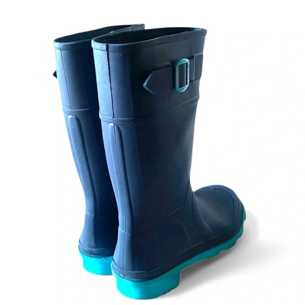 Kamik Raindrops Waterproof Rubber Rain Boots Navy/Teal Kids Size 2 Kidscore