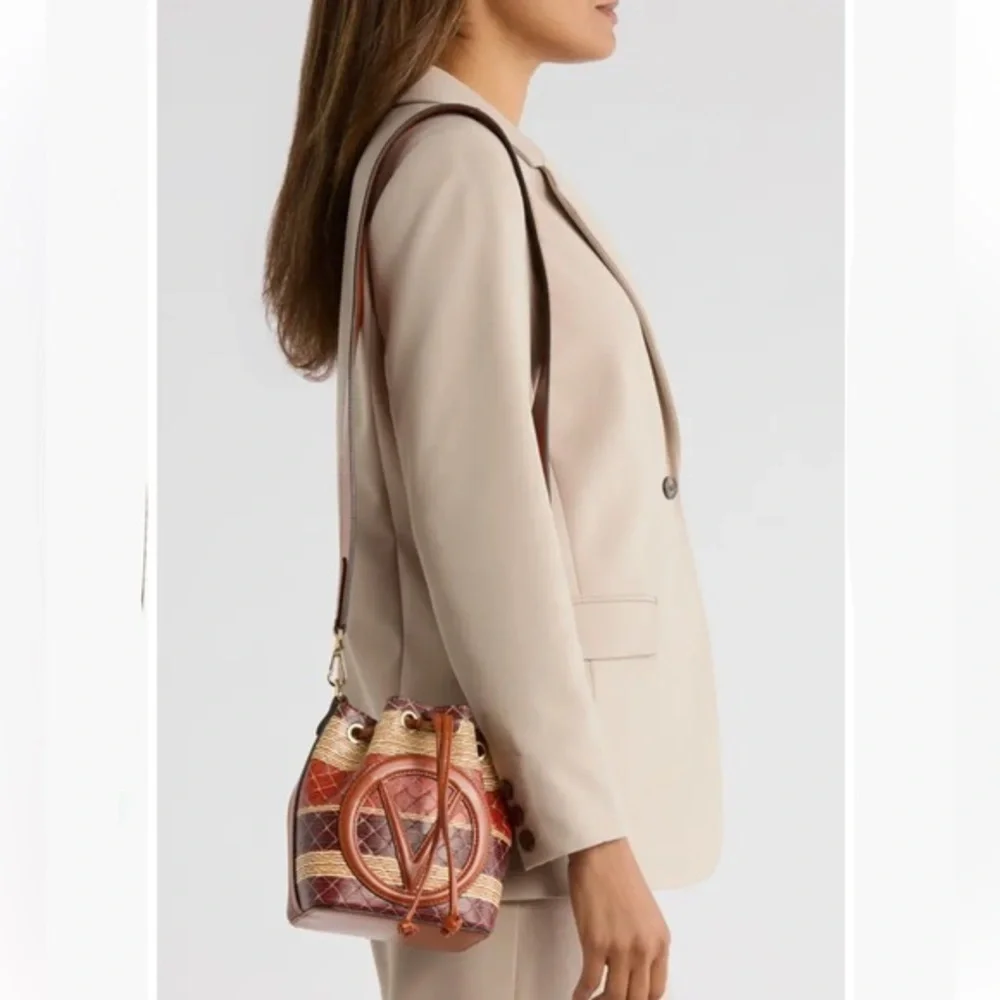 Valentino by Mario Valentino Bag Jules Tresse Drawstring Bucket Bag in Umber