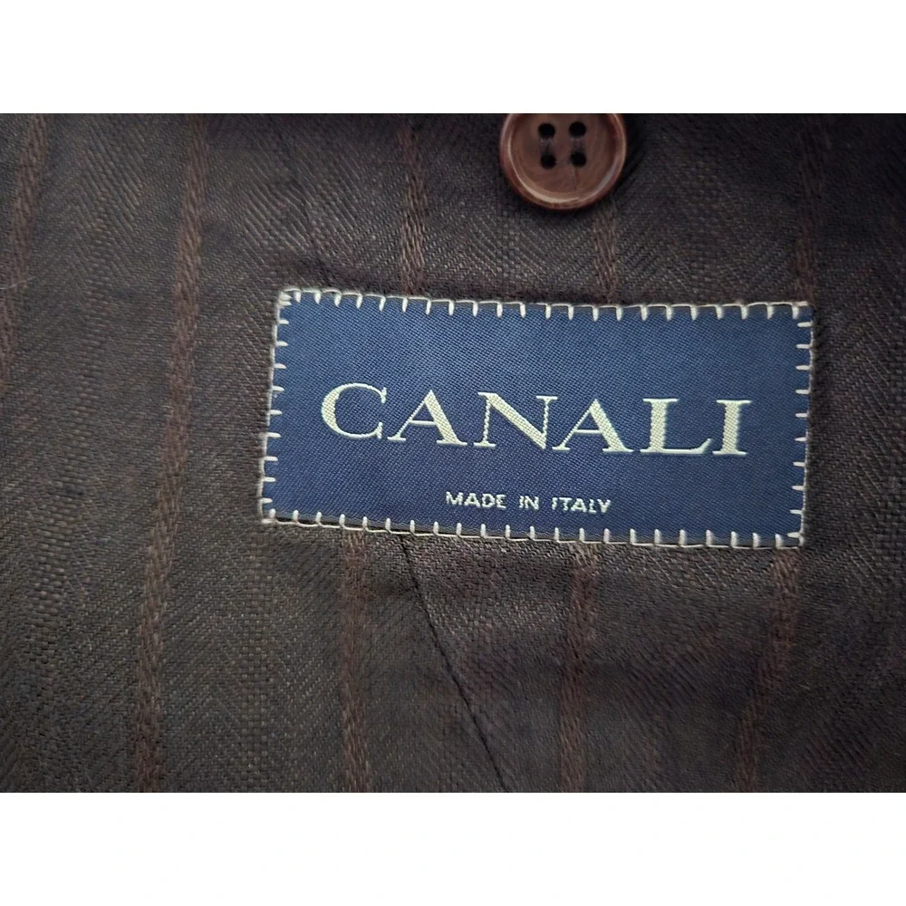Canali Mens Brown Pinstripe 100%‎ Linen Blazer Sport Coat Italy EU 56 8L