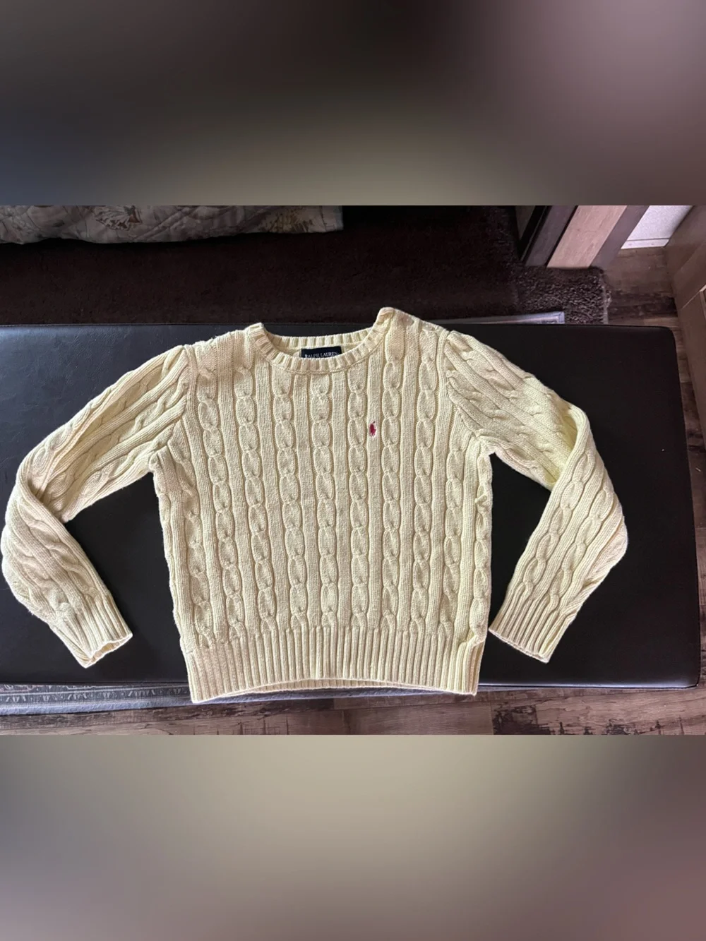 Ralph Lauren Yellow Cable Knit Sweater with Pink Polo Logo