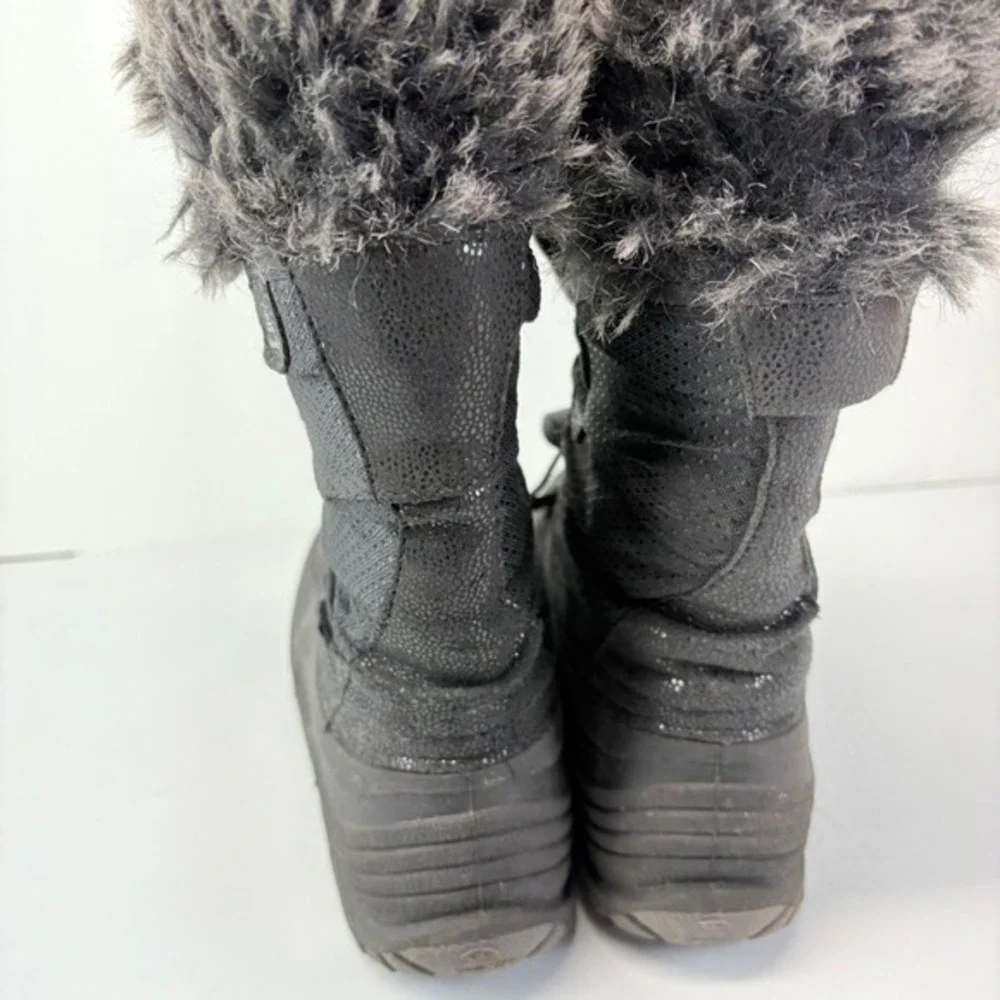Kamik Big‎ Kids Size 4 Black Winter Snow Boots Faux Fur Lace Up FLAWED
