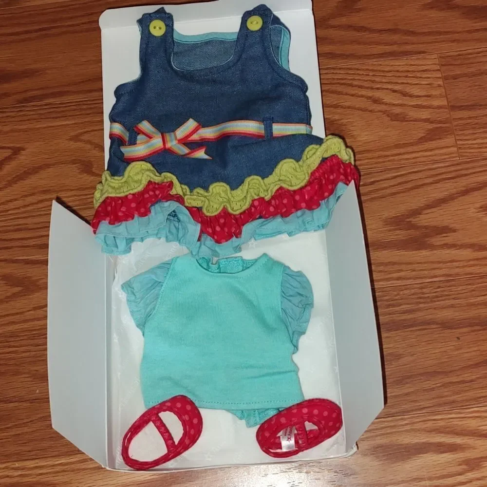 Bitty Baby American Girl Denim Jumper  Dress Outfit with shoes and top