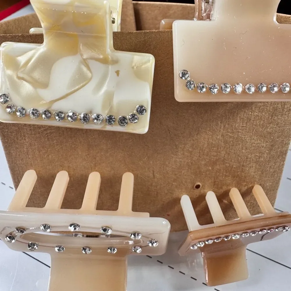 Anthro Elegant Cream and Tan Hair Clips with Rhinestones & Headband