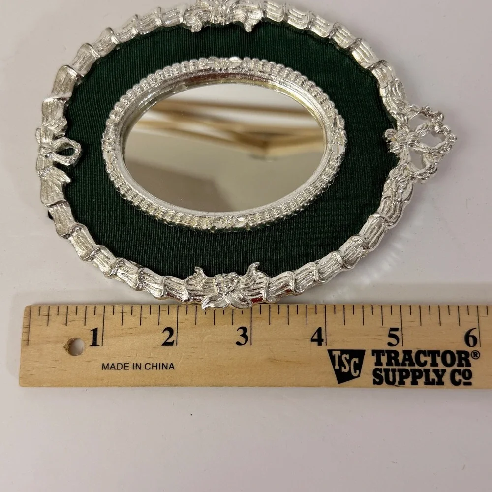 Vintage Emerald Green Silver Ribbon Oval Picture Frame Made in Taiwan R.O.C.