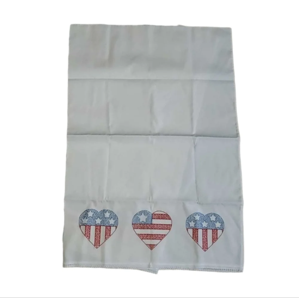 New HANDMADE PATRIOTIC PILLOWCASES Red White & Blue Cross-stitch Hearts