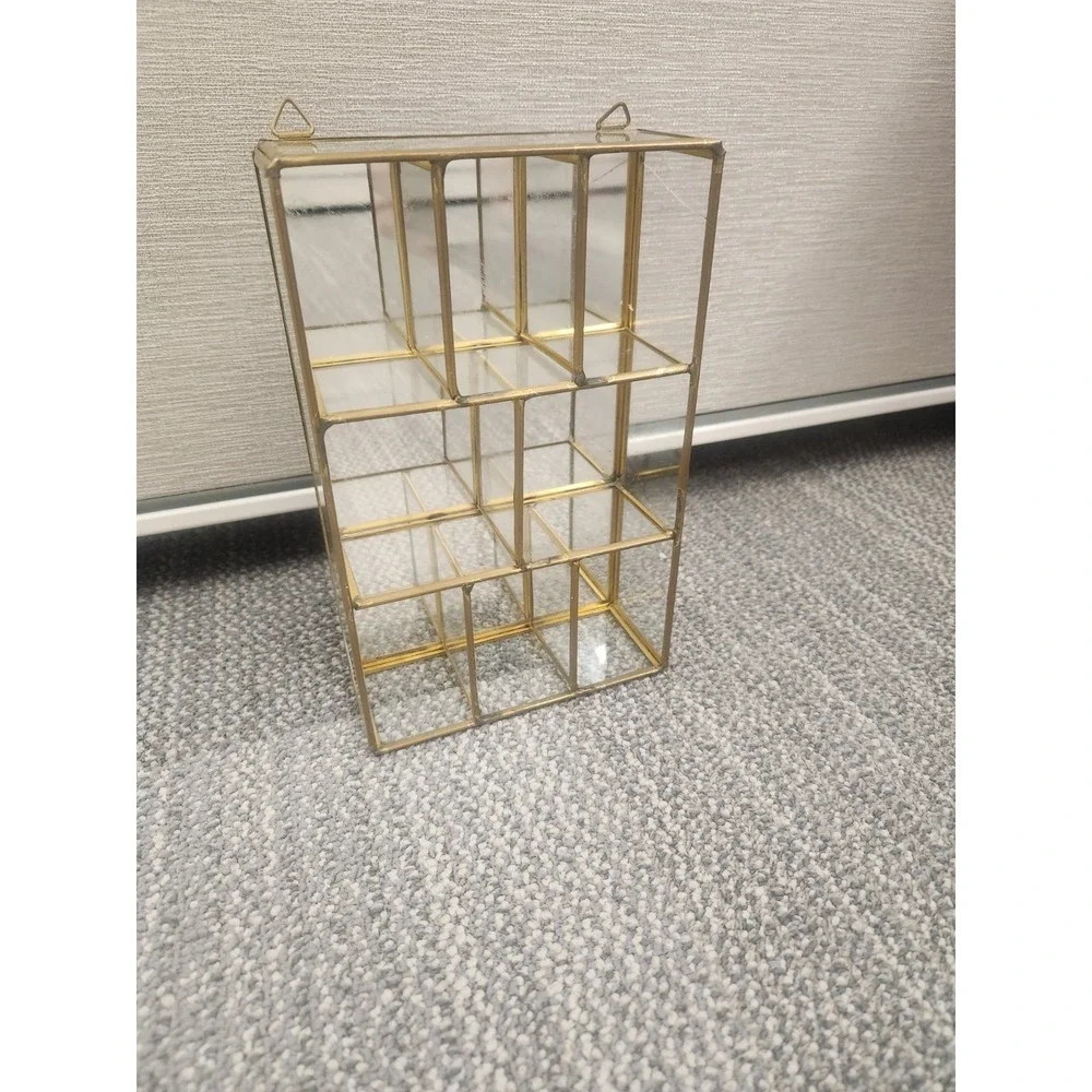 Vtg Brass Mirrored Glass Tabletop /Wall Mount Mini Curio Trinket Cabinet 8 1/4