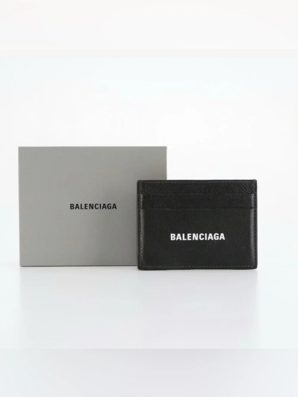 Balenciaga Black Pebbled Leather Card Case with Box