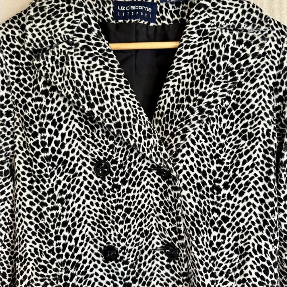 Liz Claiborne Women's Snow Leopard Patterned Pea Coat Small