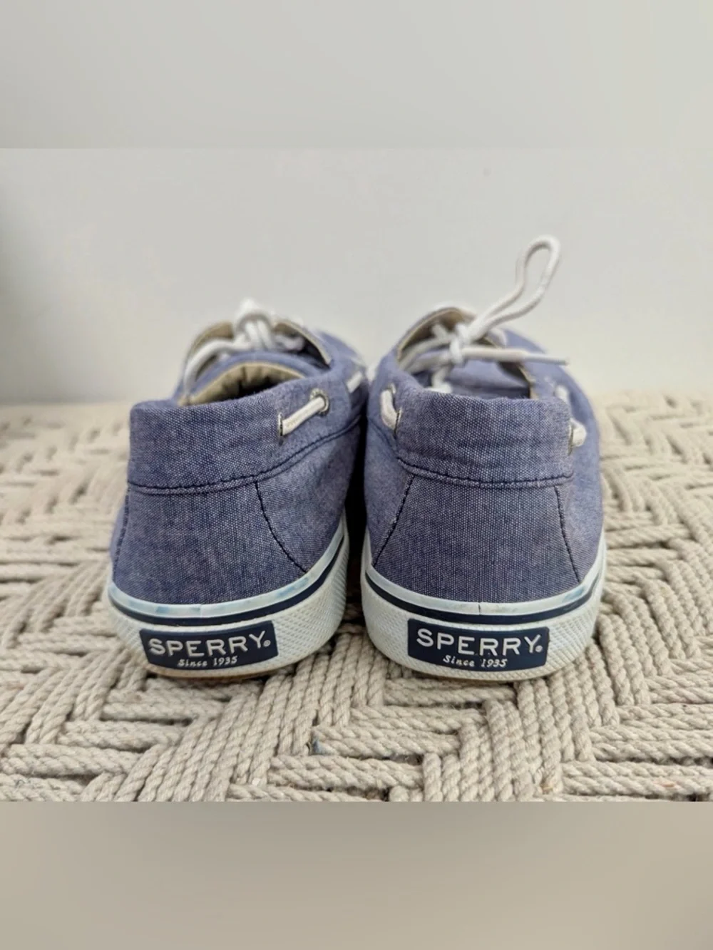 Sperry Top-Sider Blue 2 Eye Chambray Canvas Boat Shoes Mens Size 10 Lace Up