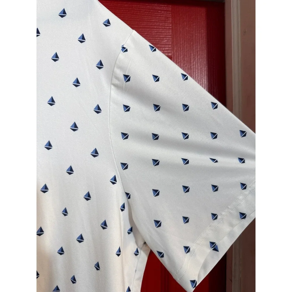 Polo Ralph Lauren Mens Performance Sailboat Print Polo Shirt White Blue Large