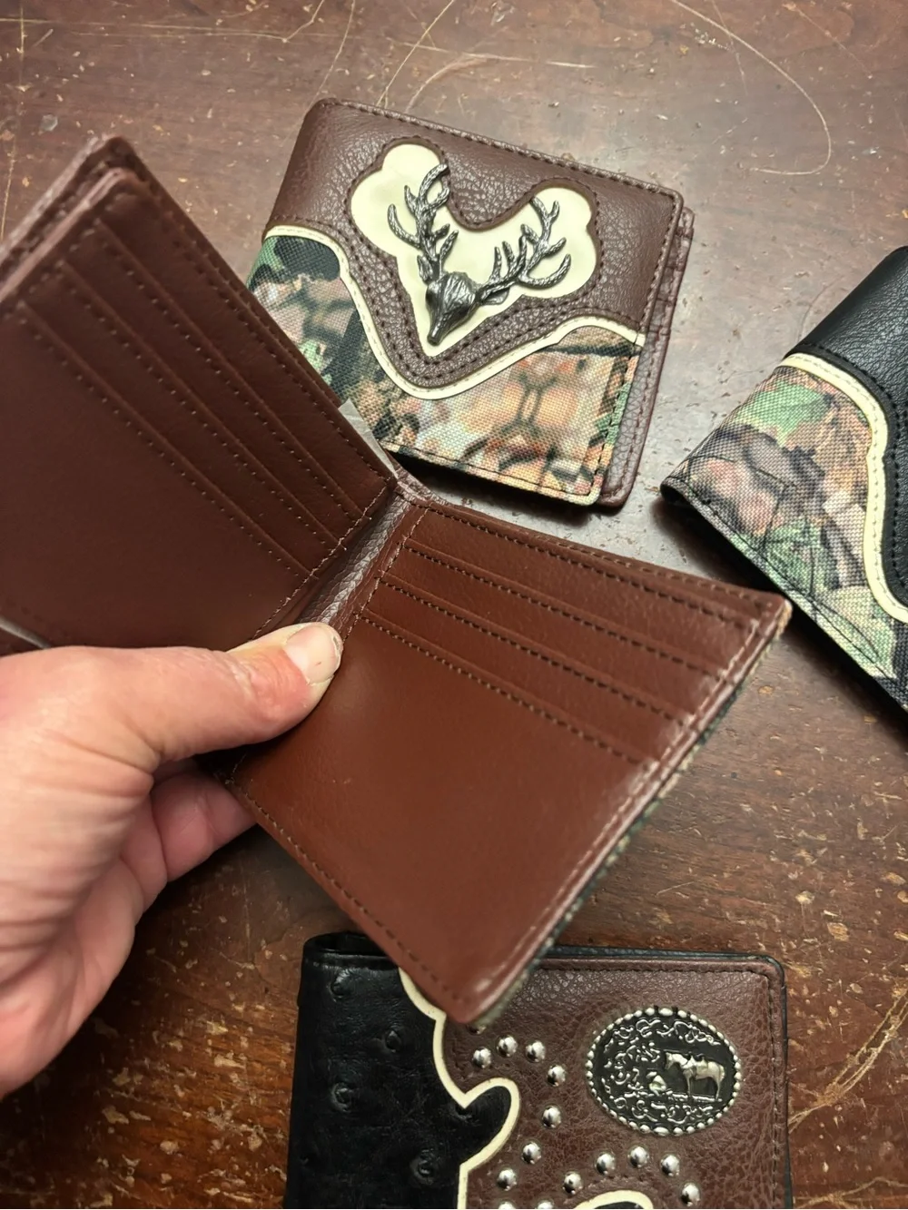 4 mens wallet bi fold credit cards camo deer hunting brown black