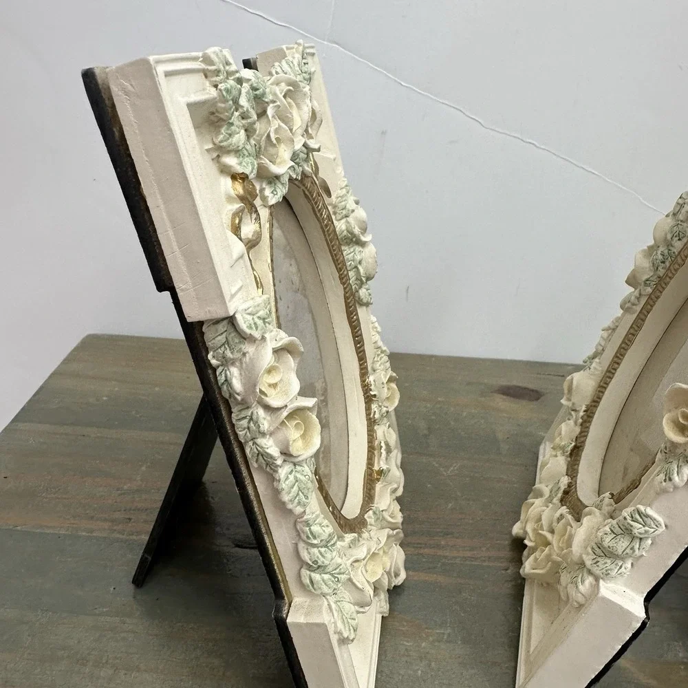 Set 2 Floral Picture Frame Wild Roses cottage Victorian Gold Cream Shabby Chic