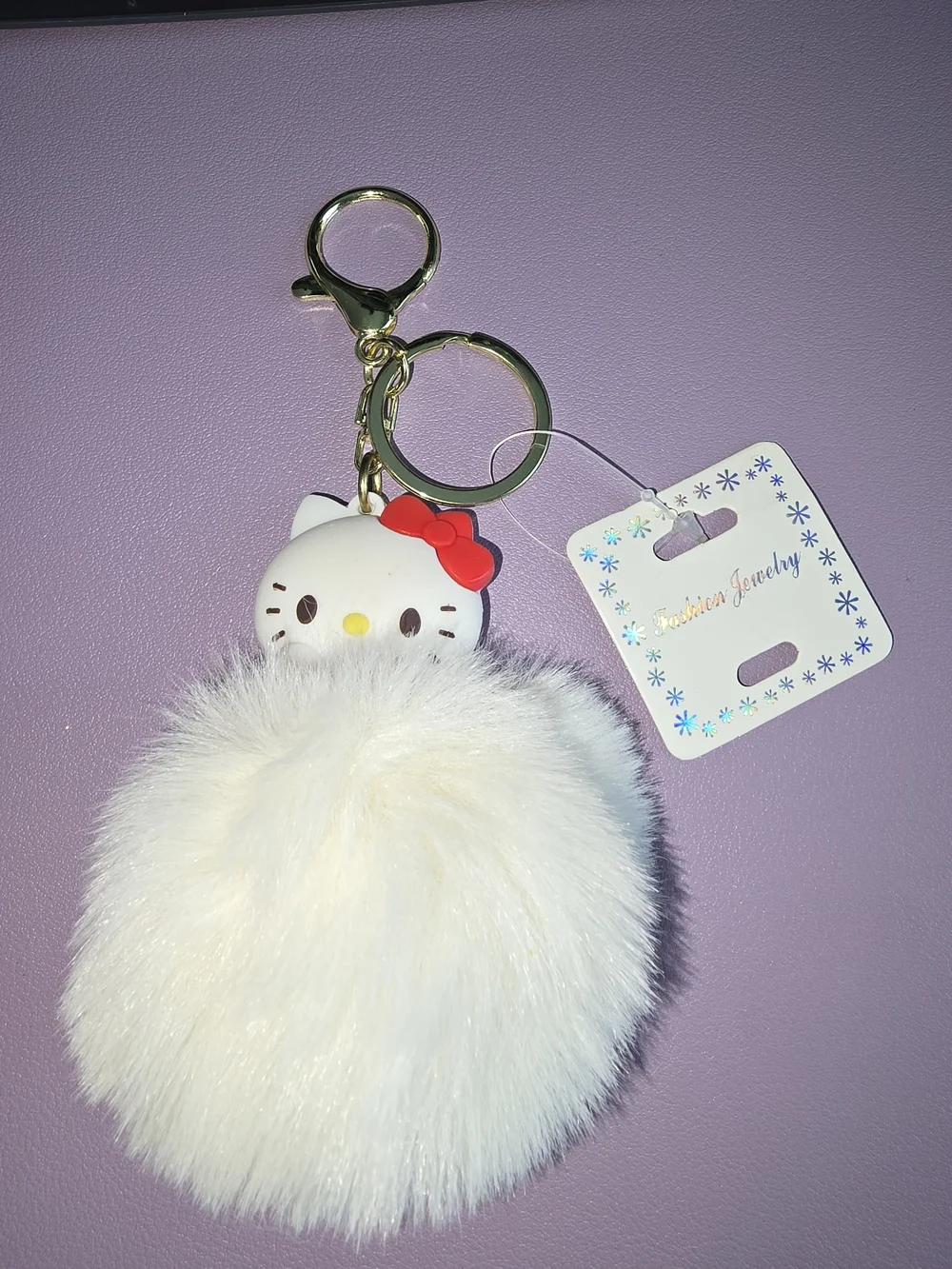 White Kitty Pom Pom Keychain with Red Bow ♥️ - Kids Accessories, New with Tags!