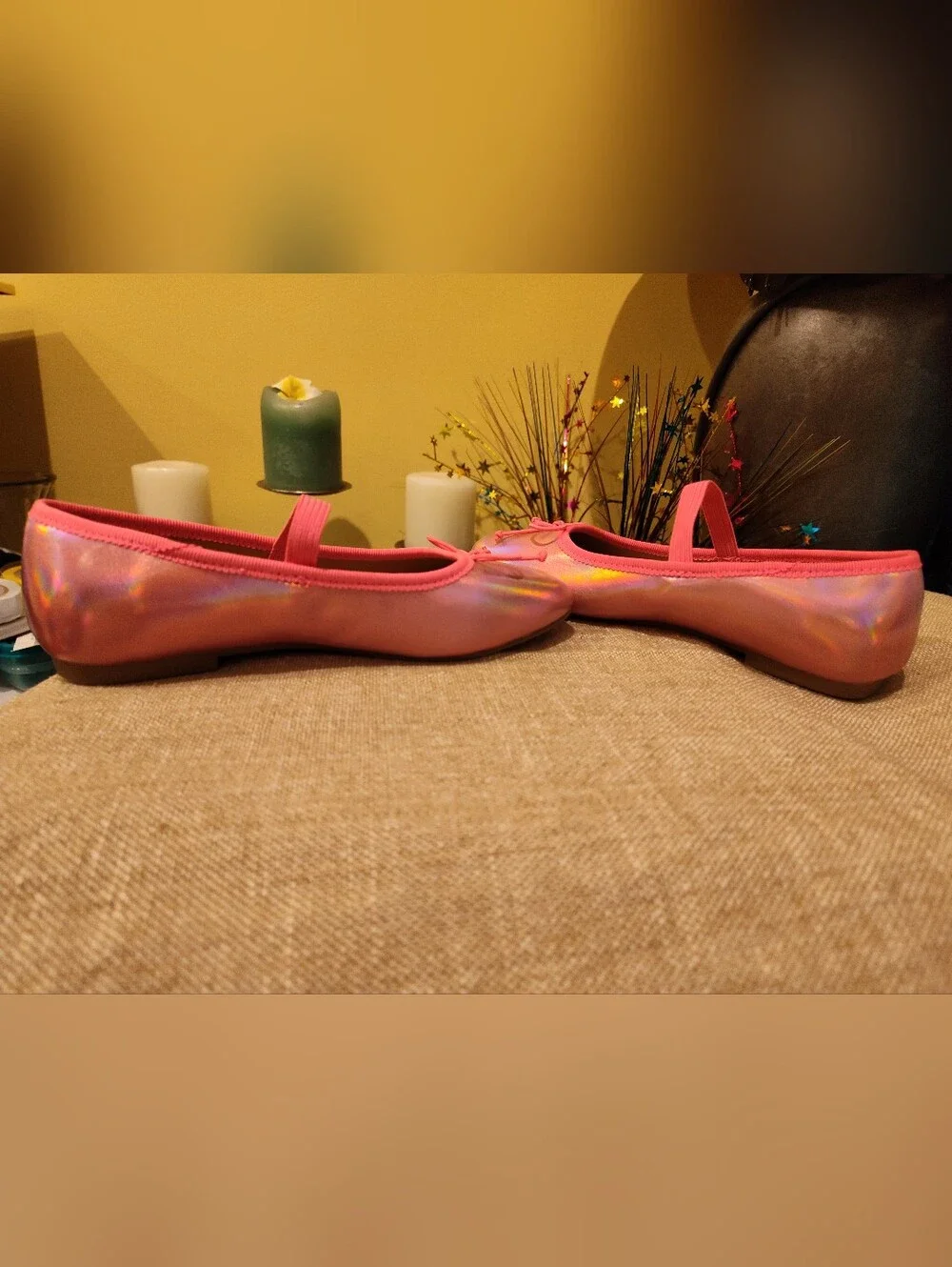 Old Navy Pink Iridescent Kids Ballet Flats with Bow