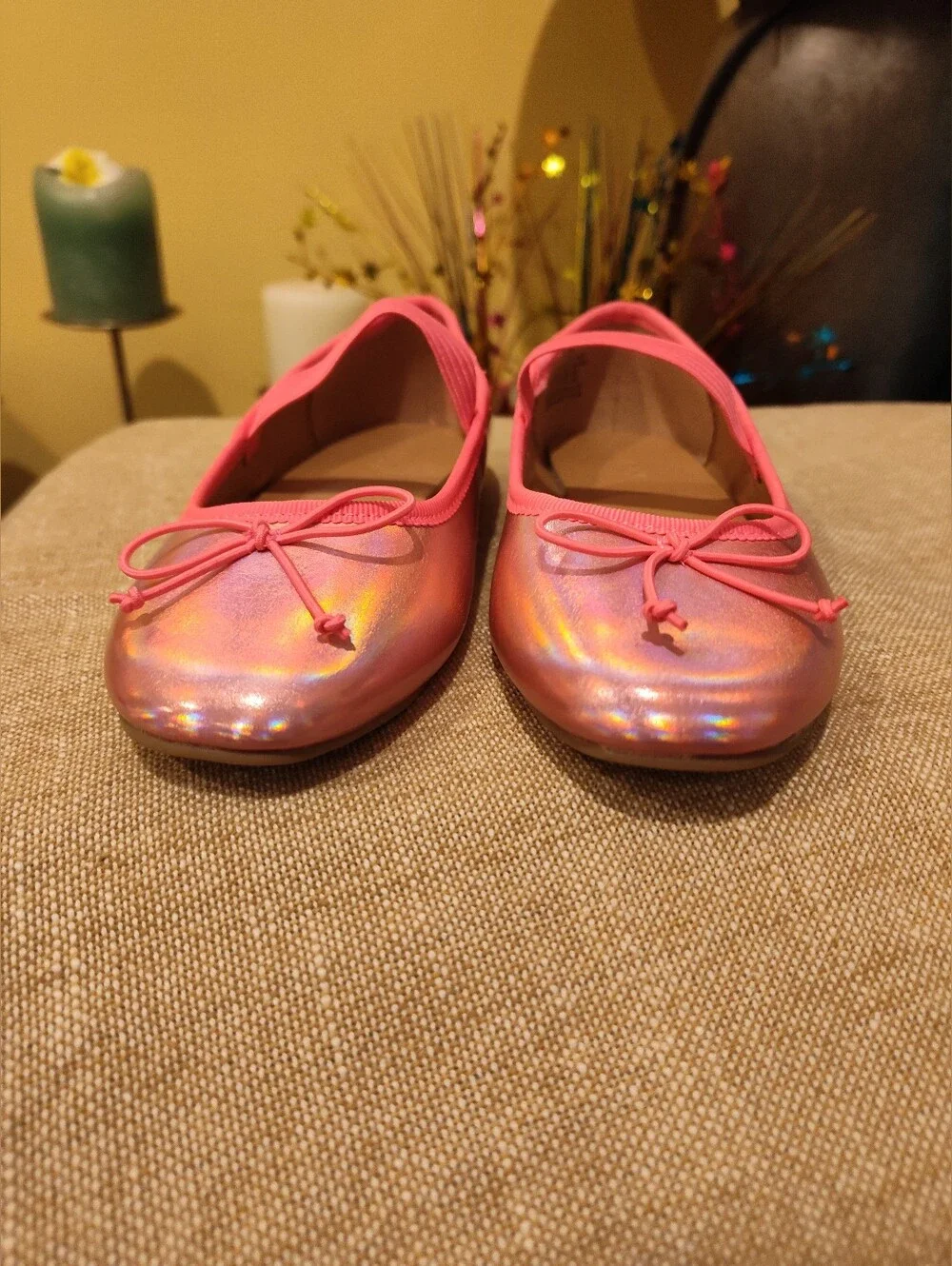Old Navy Pink Iridescent Kids Ballet Flats with Bow