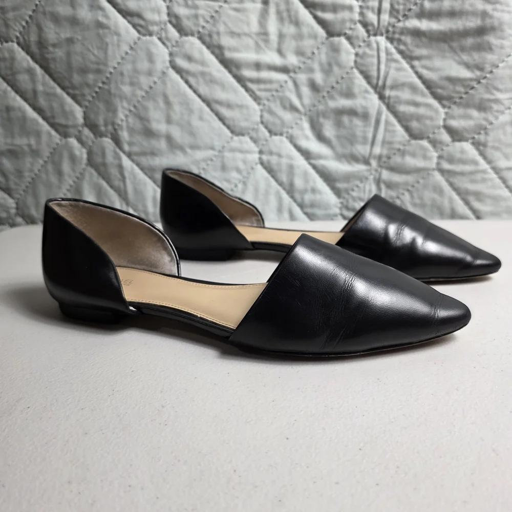 Michael Kors Julieta Flat Black leather pointed flats Silver tone   SIZE 9M