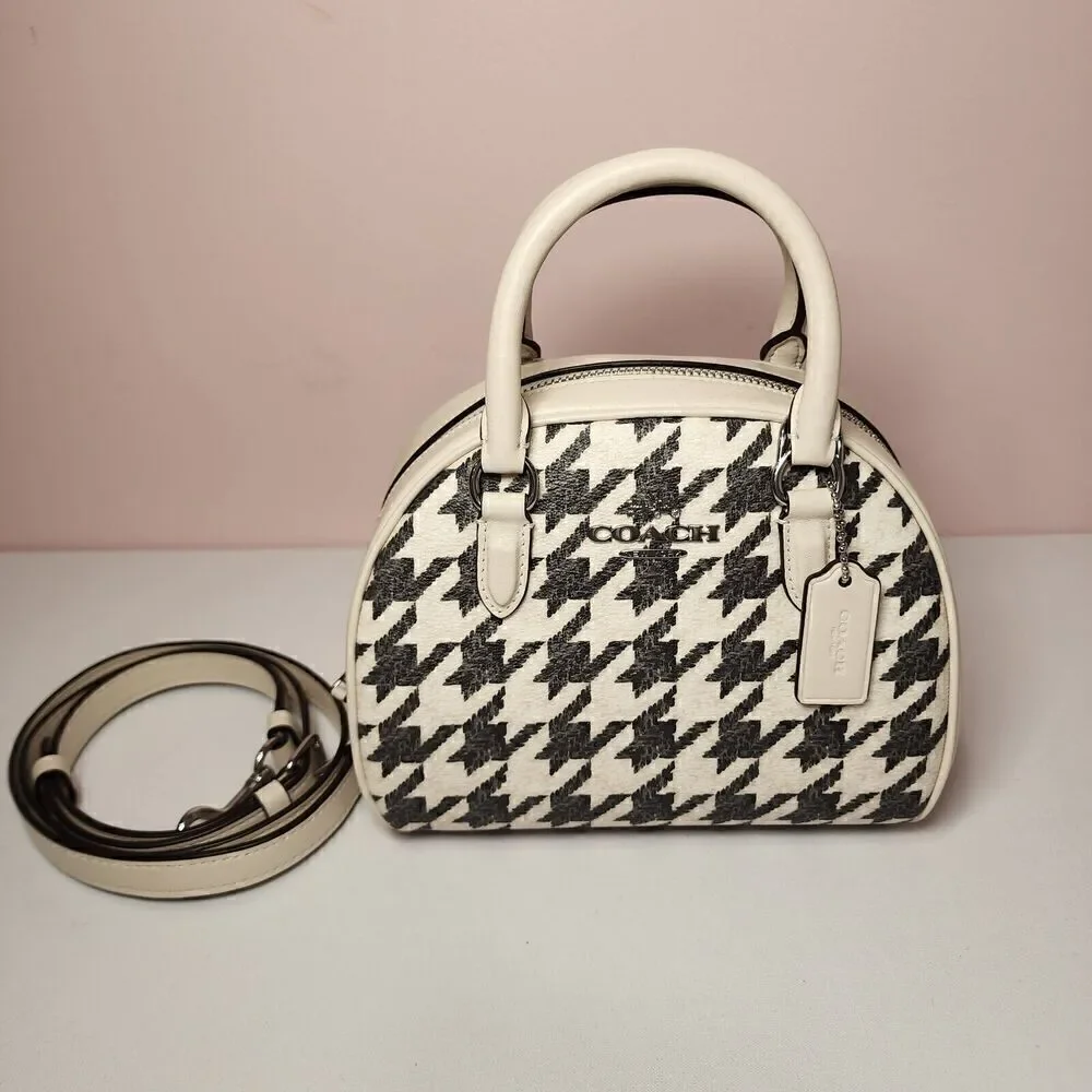 NWT COACH CJ628 SYDNEY SATCHEL HOUNDSTOOTH PRINT BAG CROSSBODY Cream