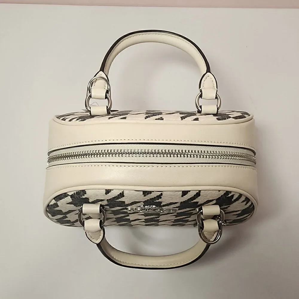 NWT COACH CJ628 SYDNEY SATCHEL HOUNDSTOOTH PRINT BAG CROSSBODY Cream