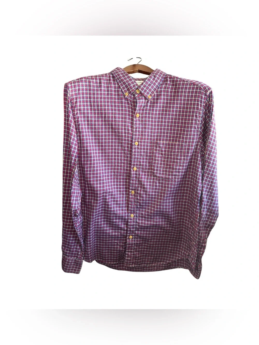 J. Crew Men’s Size Large Slim Red White and Blue Flannel Plaid Button-Down Shirt