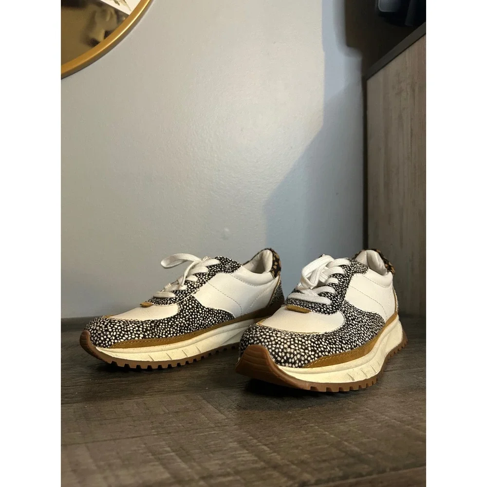 Madewell MWL Court Sneakers Animal Print Calf Hair White Leather Womens 5.5