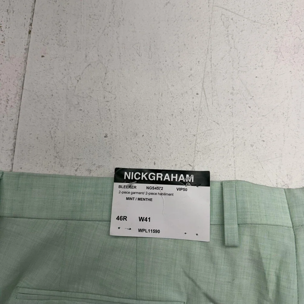 Nick Graham Dress Pants Mens 41x30 Green BLEEKER Microfiber Flat Front Formal