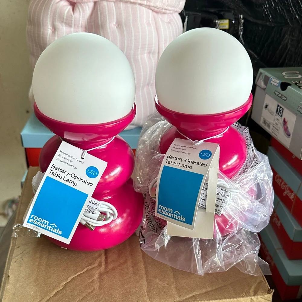 2 Room Essentials Pink Battery-Operated LED Table Lamps
