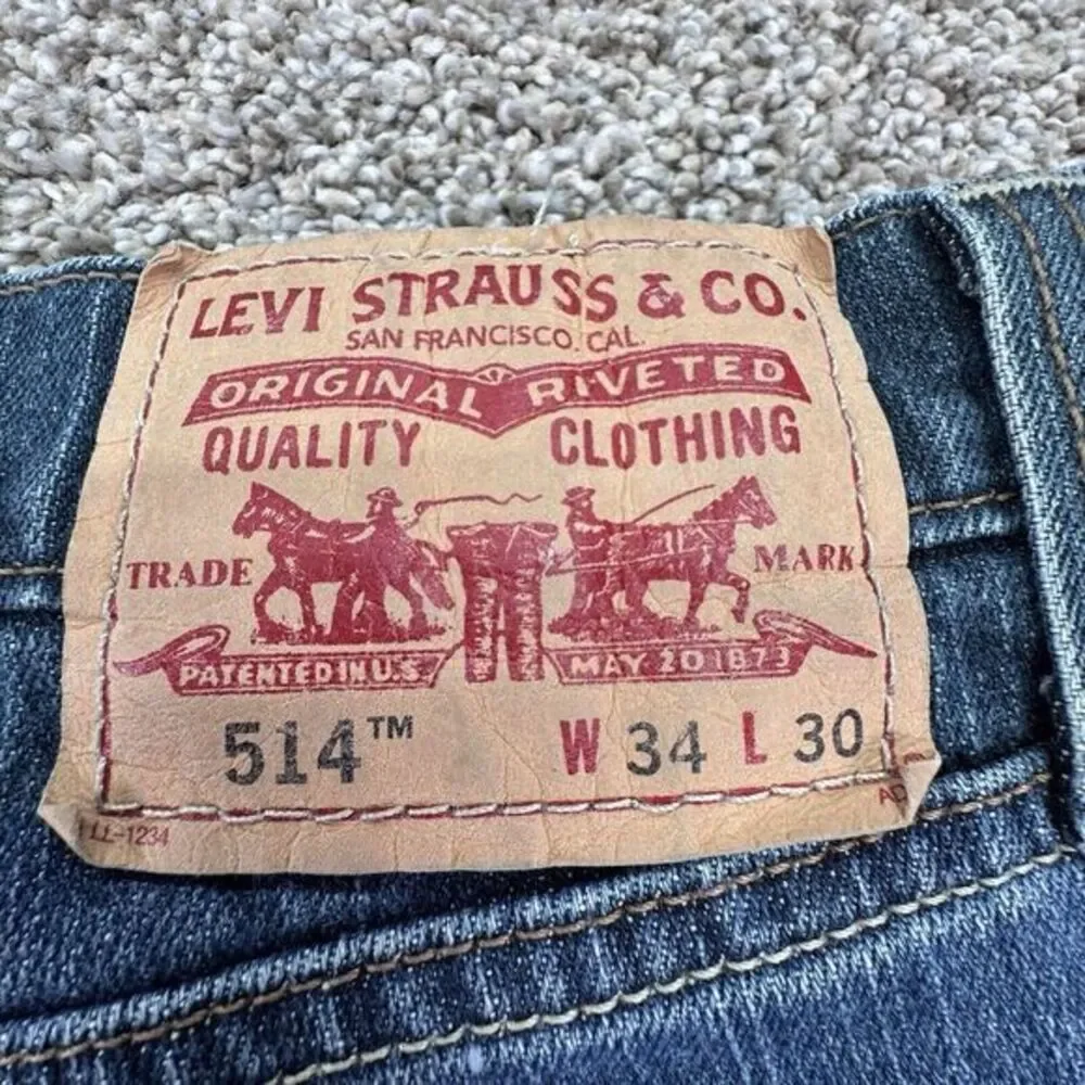Levi's 514 Jeans Mens 34x30 Slim Straight Denim Medium‎ Wash Blue Actual