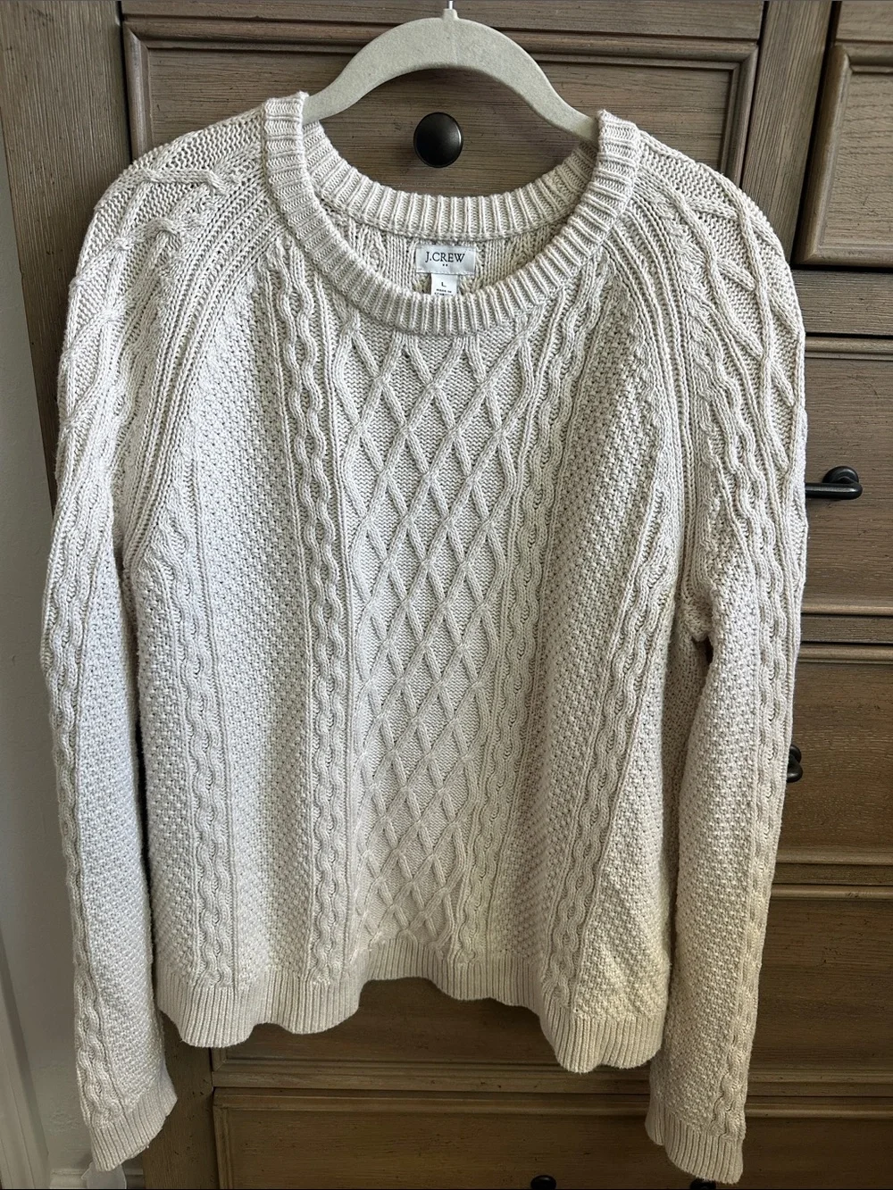 J. Crew Cream Cable-Knit Crewneck Sweater
