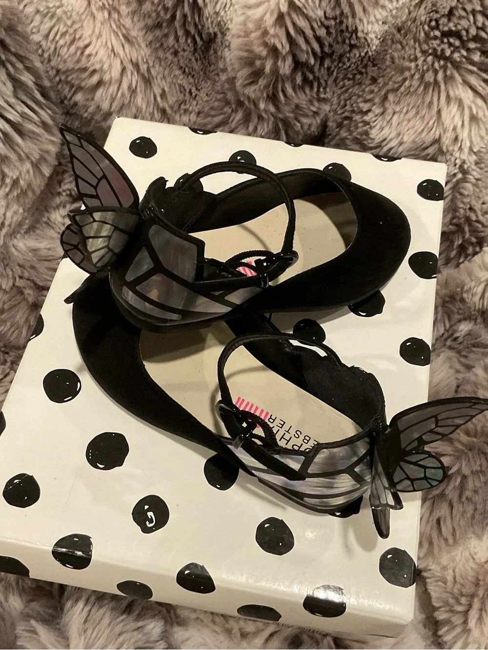 Sophia Webster MINI Black Mary Jane Flats with Iridescent Butterfly wings