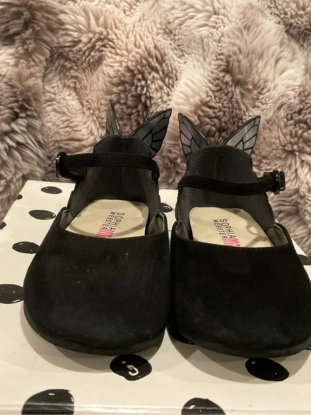 Sophia Webster MINI Black Mary Jane Flats with Iridescent Butterfly wings