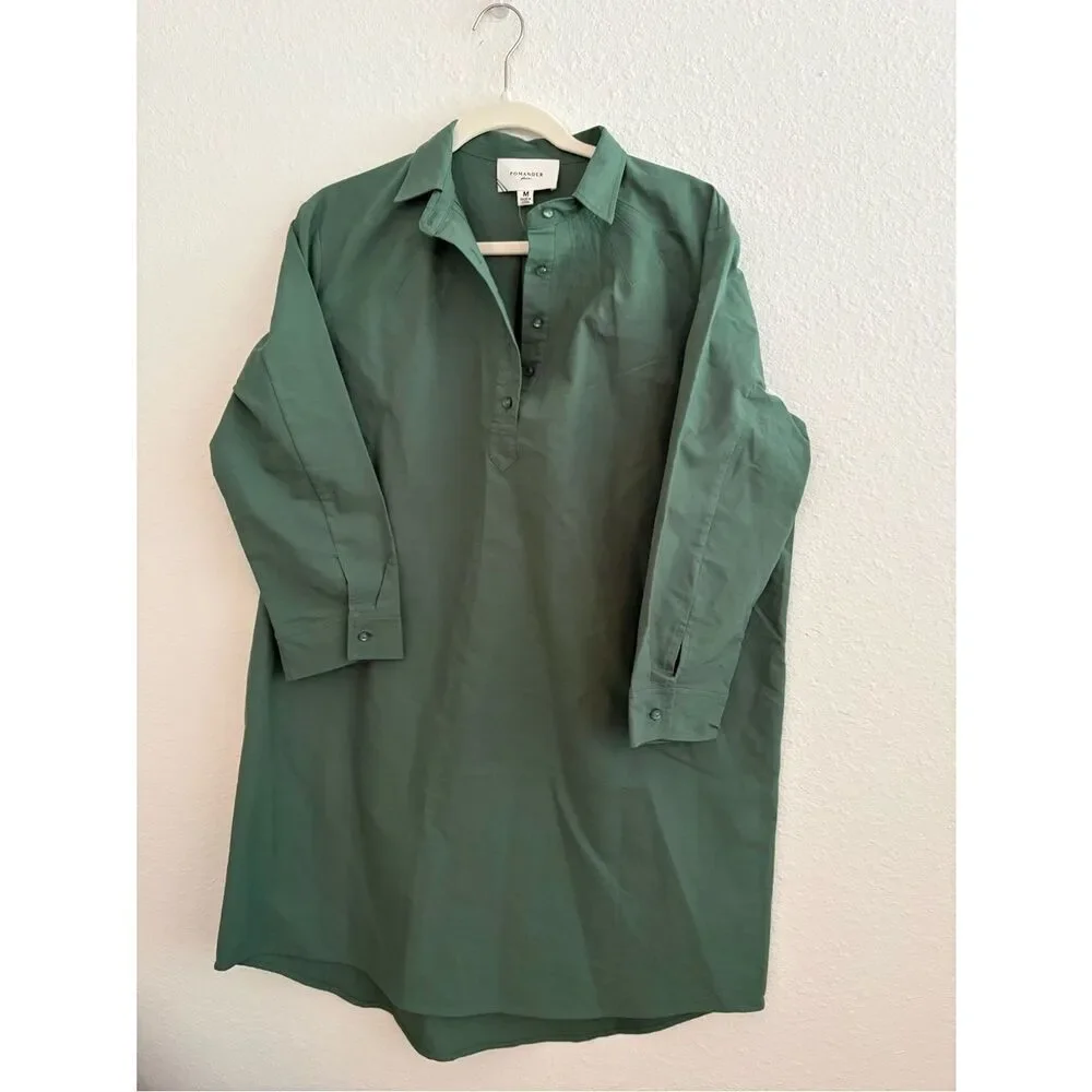 Pomander Place Tuckernuck Polly 3/4 Sleeve Mini Shirt Dress Green Medium