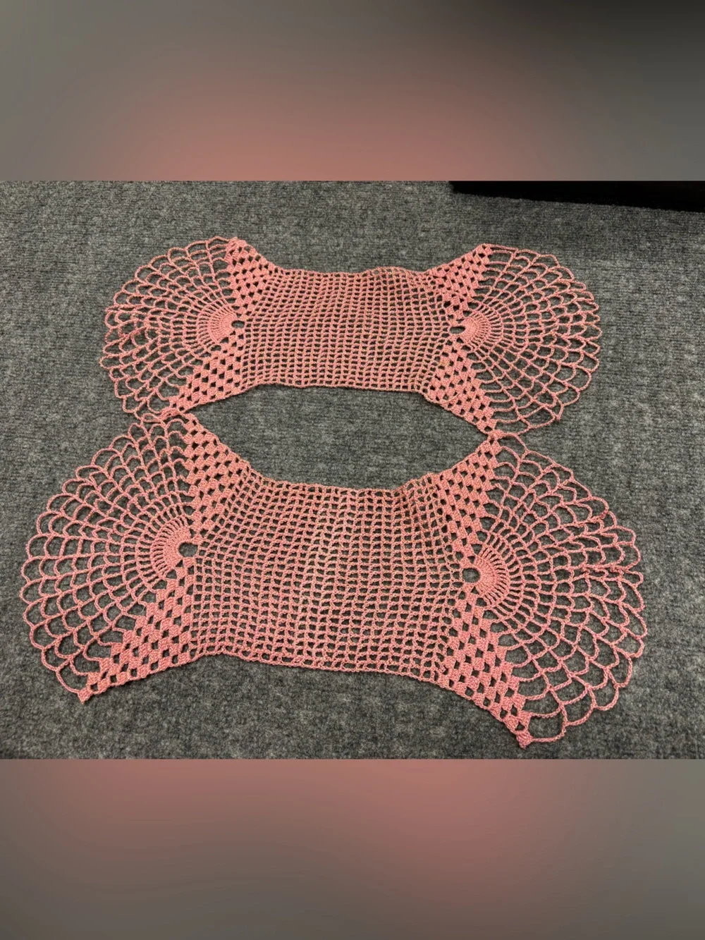 Swedish Crocheted Pink Table Runners Open Pineapple Design