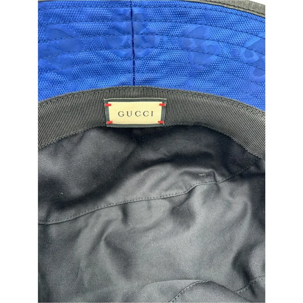 Gucci blue monogram off the grid bucket hat size medium, made in Italy