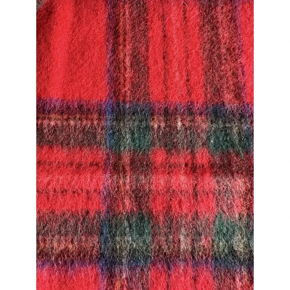 VTG 100% Wool West‎ Germany Plaid Tartan Scarf Red Blue Grandpacore Old Money
