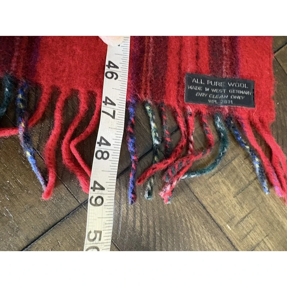 VTG 100% Wool West‎ Germany Plaid Tartan Scarf Red Blue Grandpacore Old Money