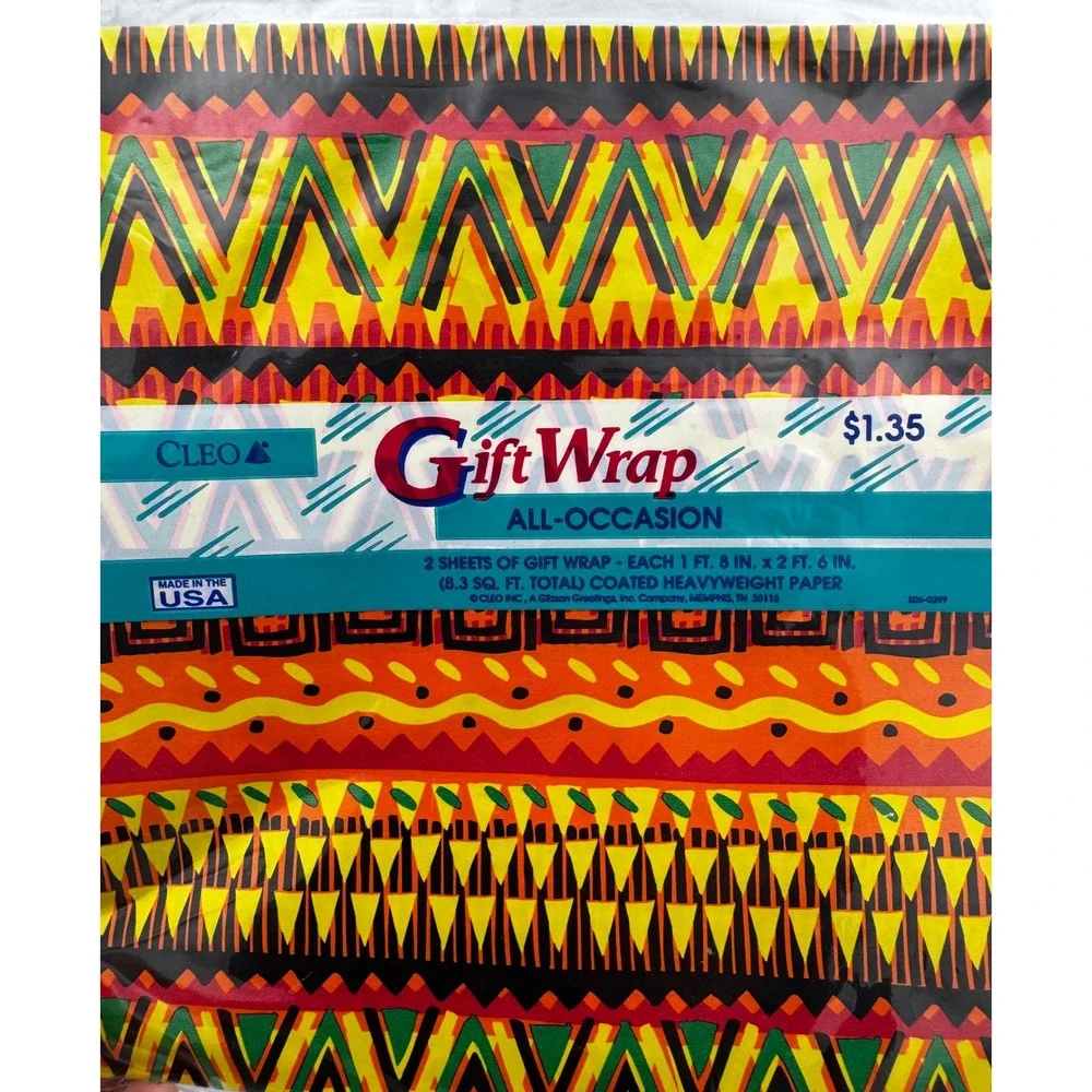 Vintage Cleo Gift Wrap Lot 2 Sealed Packs Tribal Geometric All Occasion Made USA