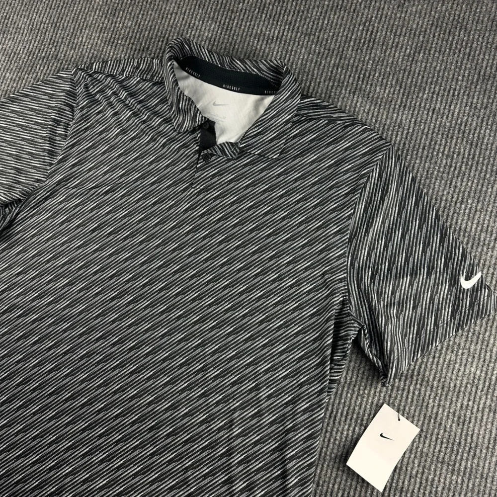 Nike Vapor Golf Mens XL Black White Diagonal Stripe Polo Shirt DX6688-010 NEW