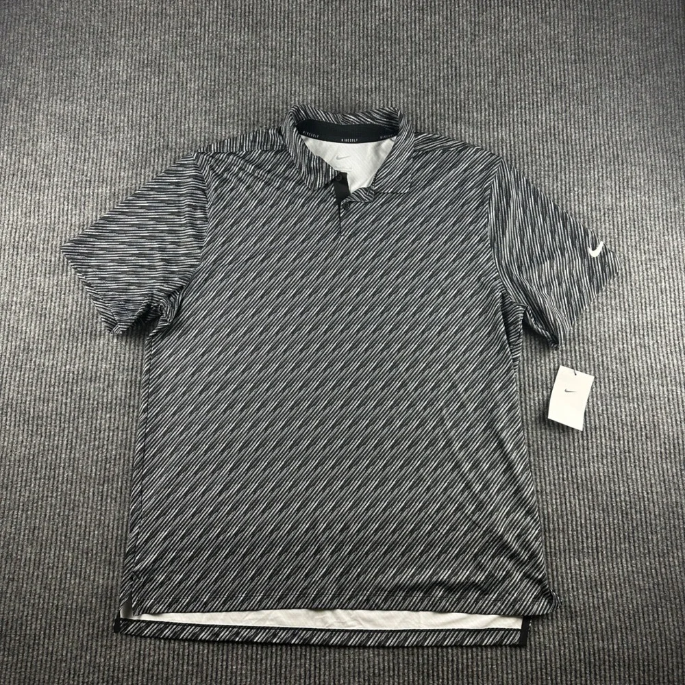Nike Vapor Golf Mens XL Black White Diagonal Stripe Polo Shirt DX6688-010 NEW