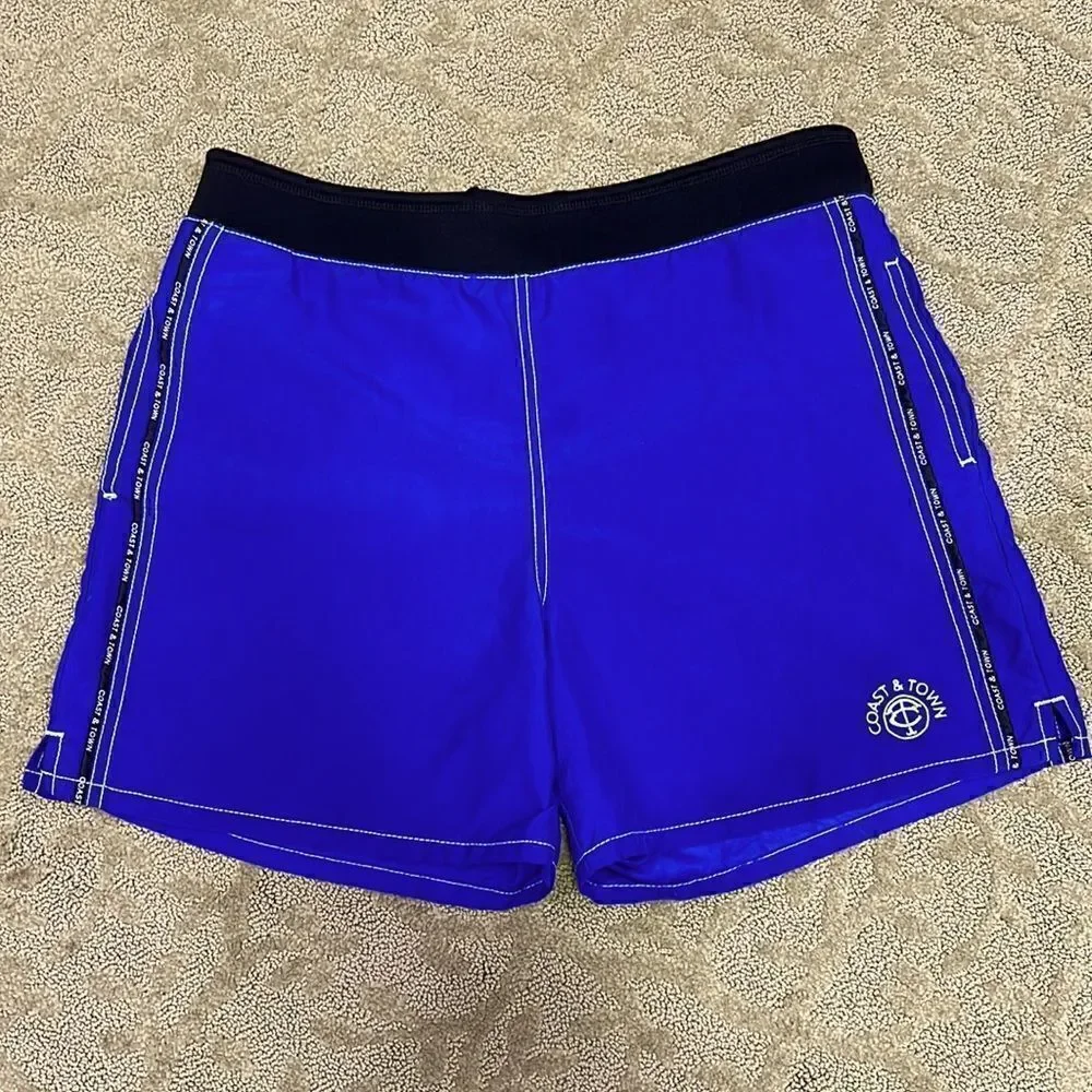 Coast & Town Men’s XG Blue/Black Board Shorts w Pockets & Adjustable Inside Tie