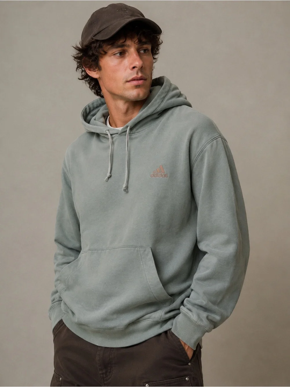 adidas Men's Sage Green Hoodie with Small Logo