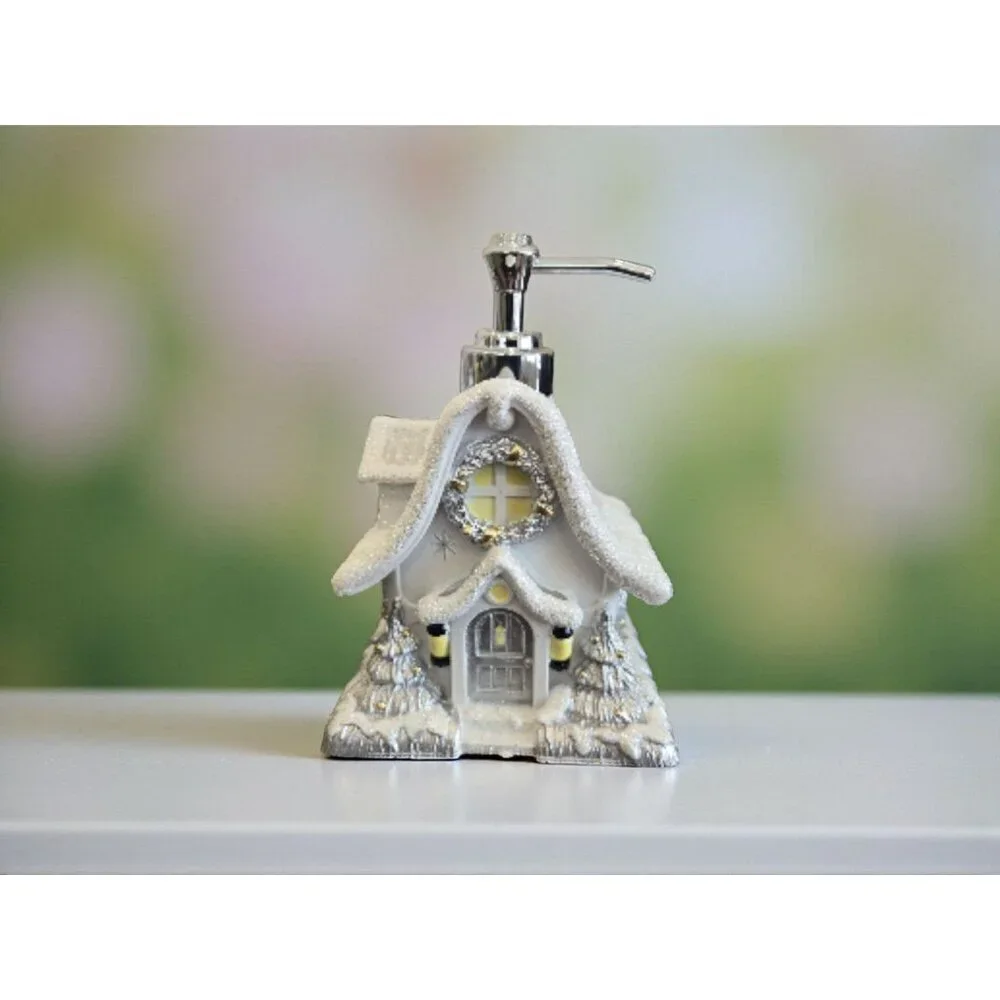 New Christmas Silver & Gold Winter Wonderland House Soap Dispenser Decoration