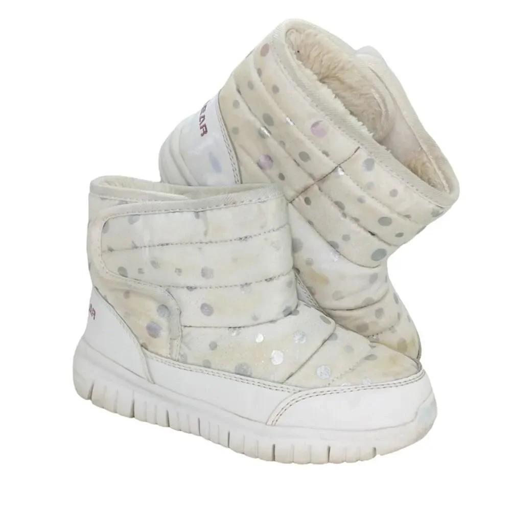 HobiBear Girls Siler & White Waterproof Shearling Lined Boots - Size 2.5