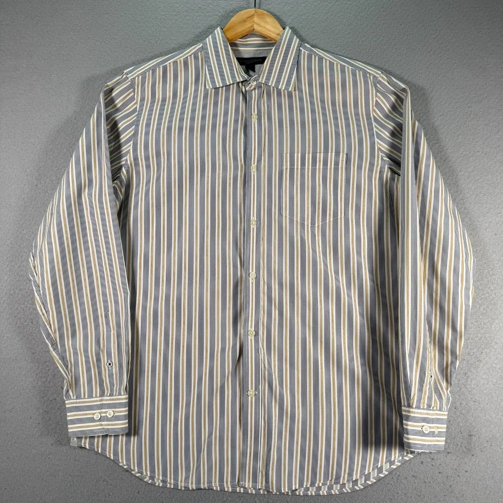 Vintage Banana Republic Button Up Shirt Men Large 16-16.5 White Gray Striped Y2K